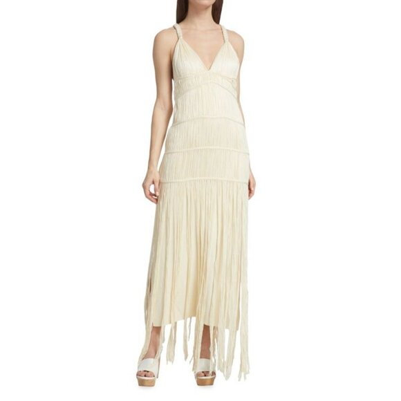 Jonathan Simkhai Cream Fringe Maxi Dress - Picture 1 of 6